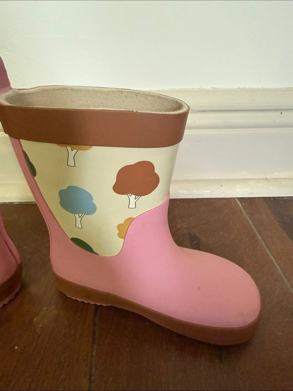 Kids' Pink Tree-Print Waterproof Rain Boots with Easy Pull Tabs